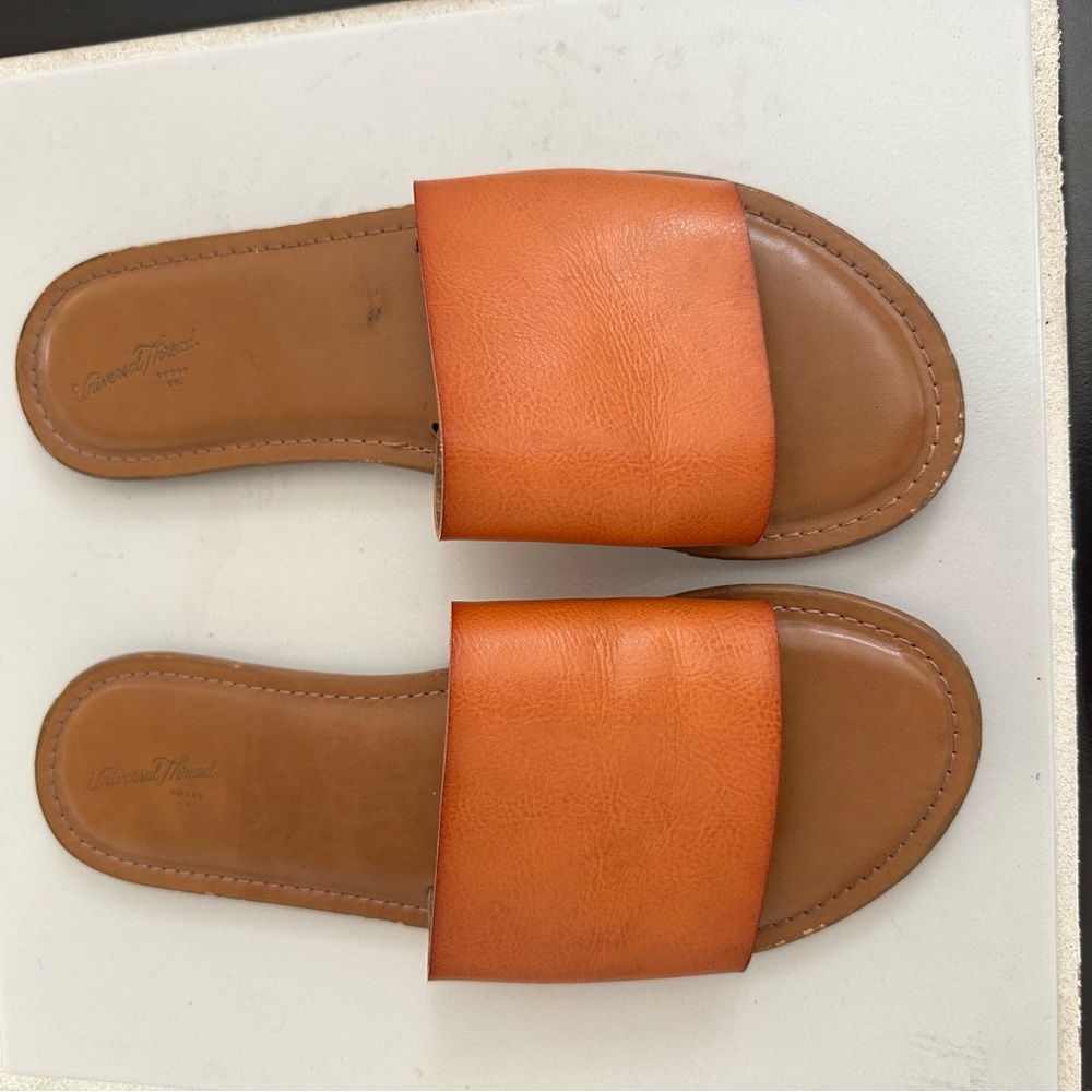 Women's Burnt Orange Leather Slide Sandals